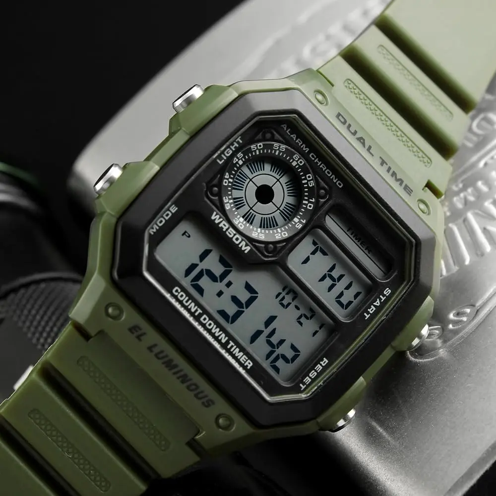 PASOY Men's Digital Sport Watch 43mm (1.7 inch) Dual Time Stopwatch Countdown | 50M Water Resistant Sport Watch - view 4