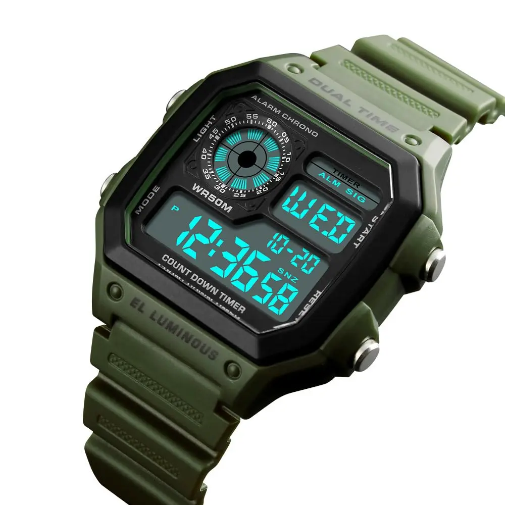 PASOY Men's Digital Sport Watch 43mm (1.7 inch) Dual Time Stopwatch Countdown | 50M Water Resistant Sport Watch - view 2
