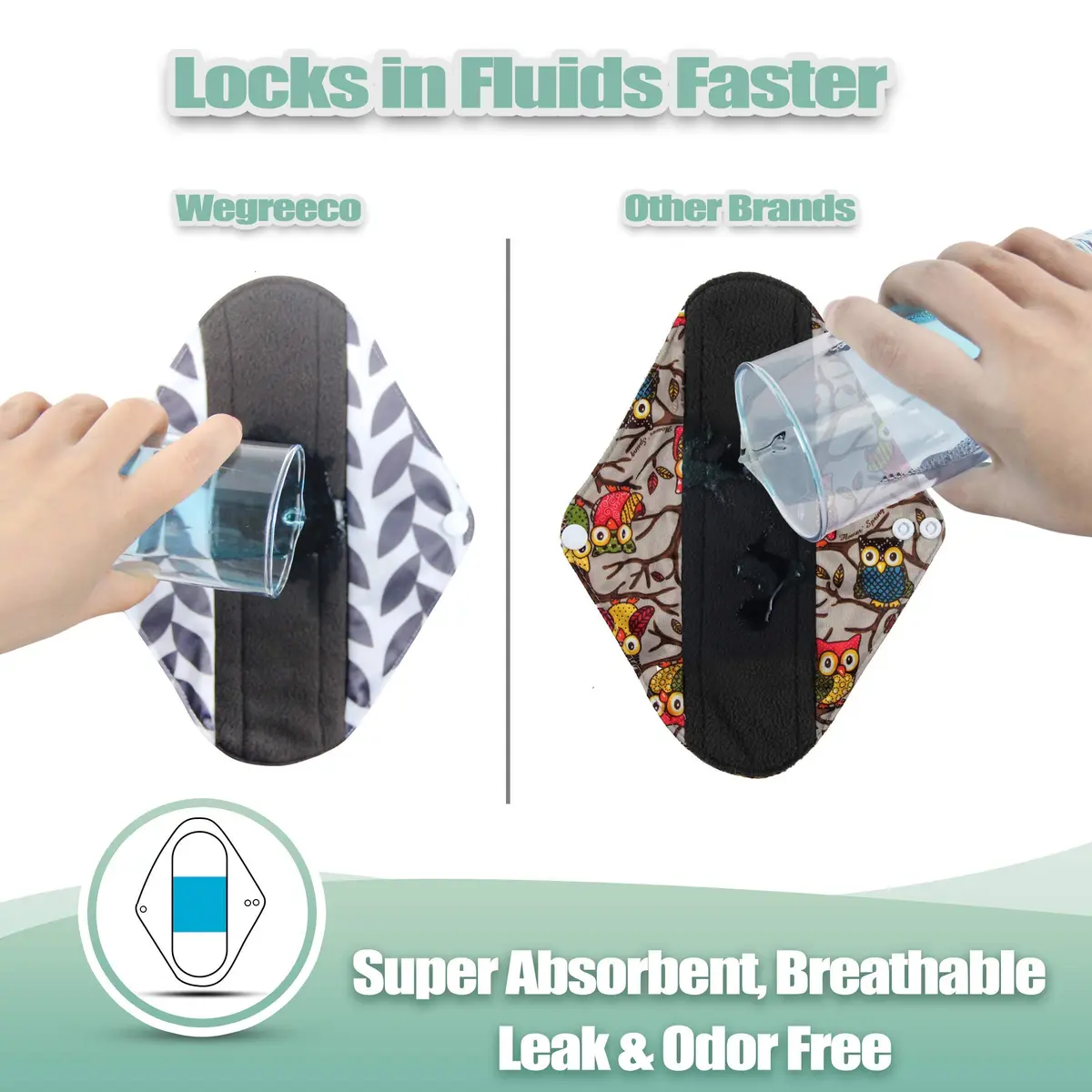 wegreeco Charcoal Reusable Menstrual Pads - 6 Pack | Leak-Free, Soft Cloth, Heavy Flow Suitable - view 4