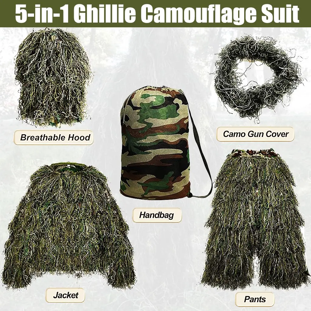 MOPHOTO 5 in 1 Ghillie Suit 3D Camouflage Hunting Suit - Jacket, Pants, Hood, Carry Bag, Youth & Adults - view 7