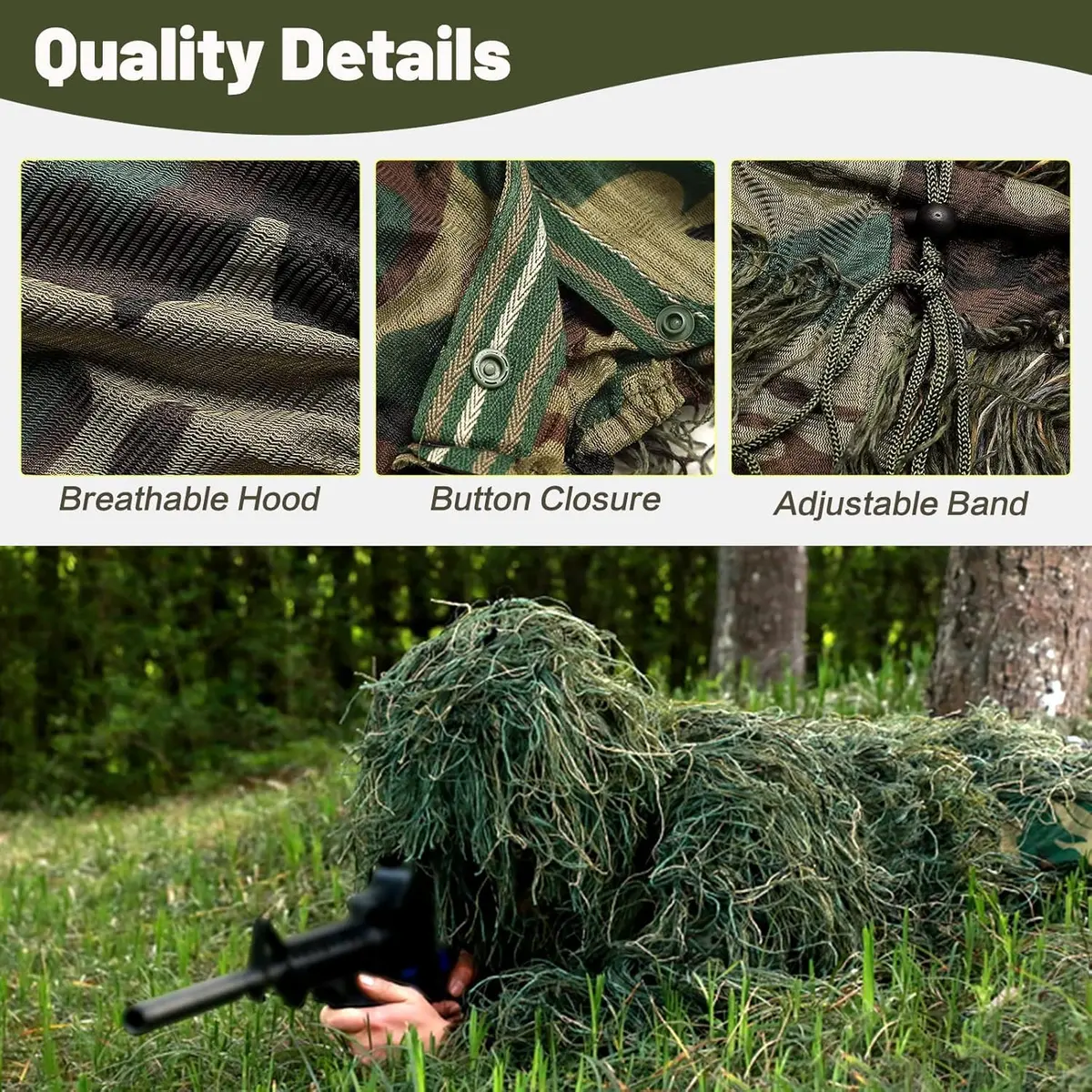 MOPHOTO 5 in 1 Ghillie Suit 3D Camouflage Hunting Suit - Jacket, Pants, Hood, Carry Bag, Youth & Adults - view 3