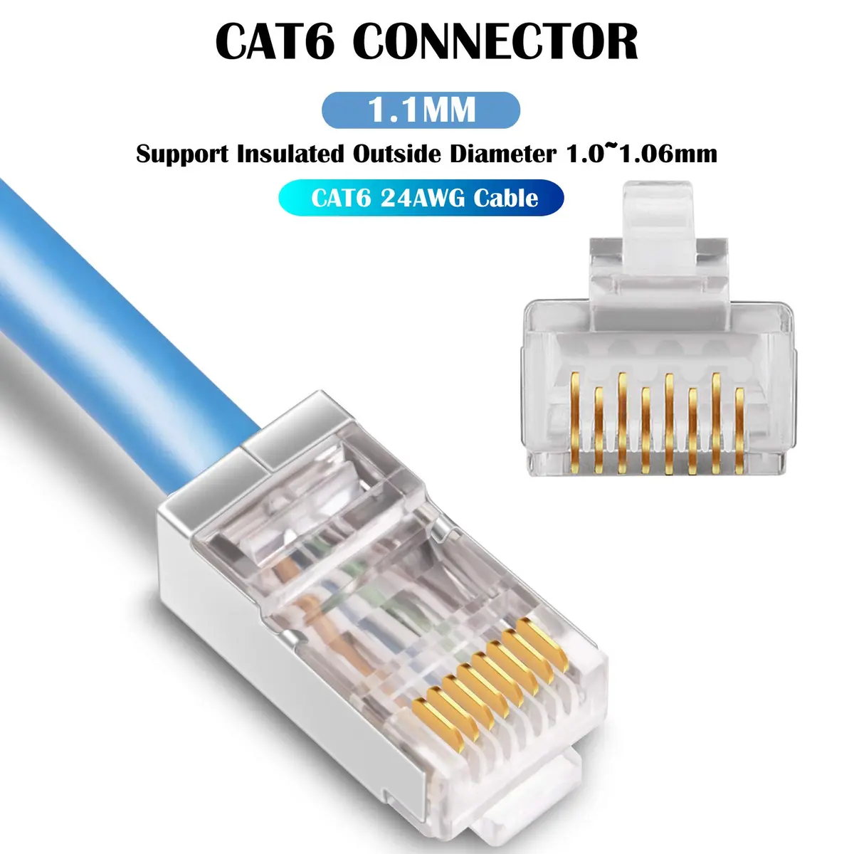 iGreely Shielded Cat6 RJ45 Connectors 50 Pack Gold Plated | High-Speed Ethernet Crimp - view 2