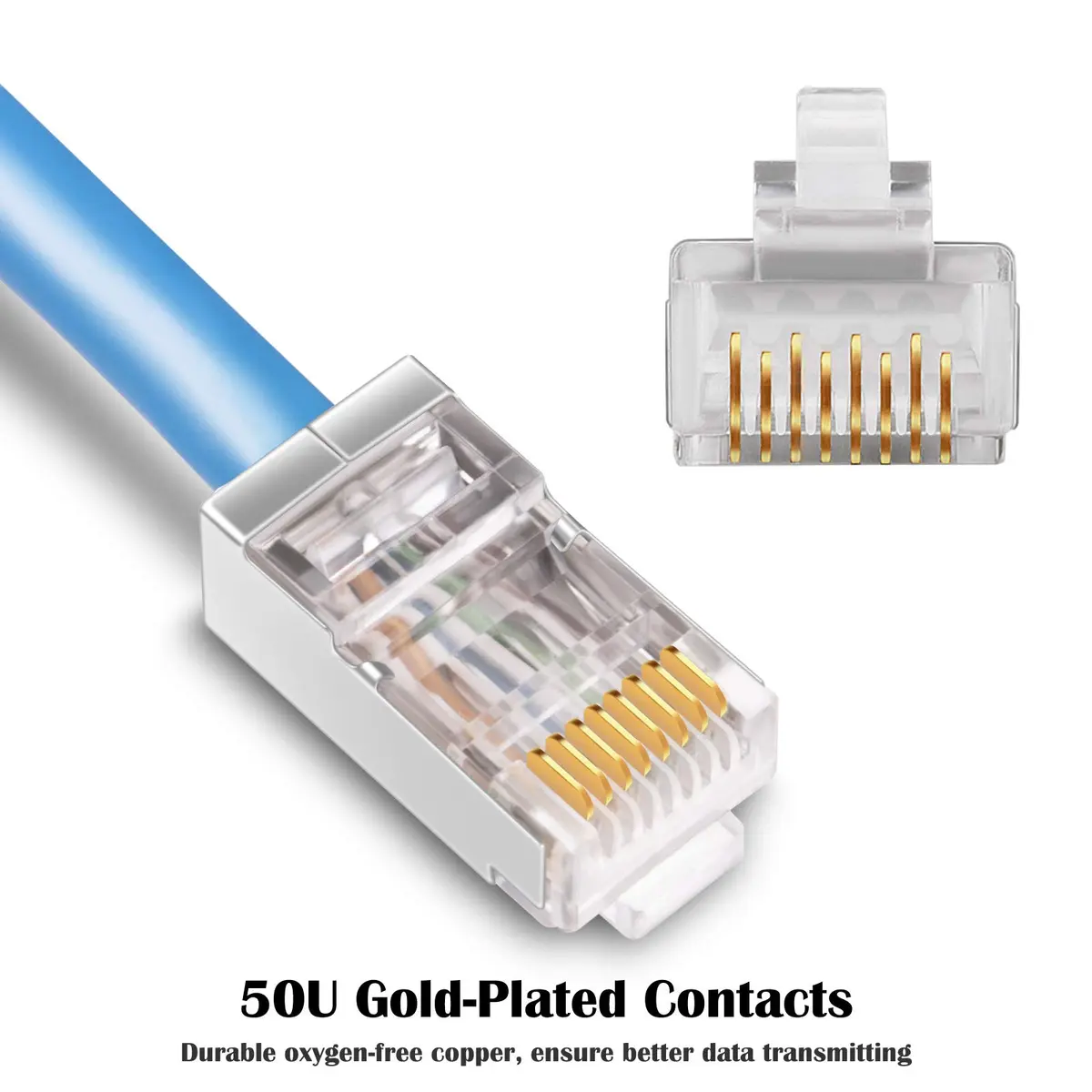 iGreely Shielded Cat6 RJ45 Connectors 50 Pack Gold Plated | High-Speed Ethernet Crimp - view 3