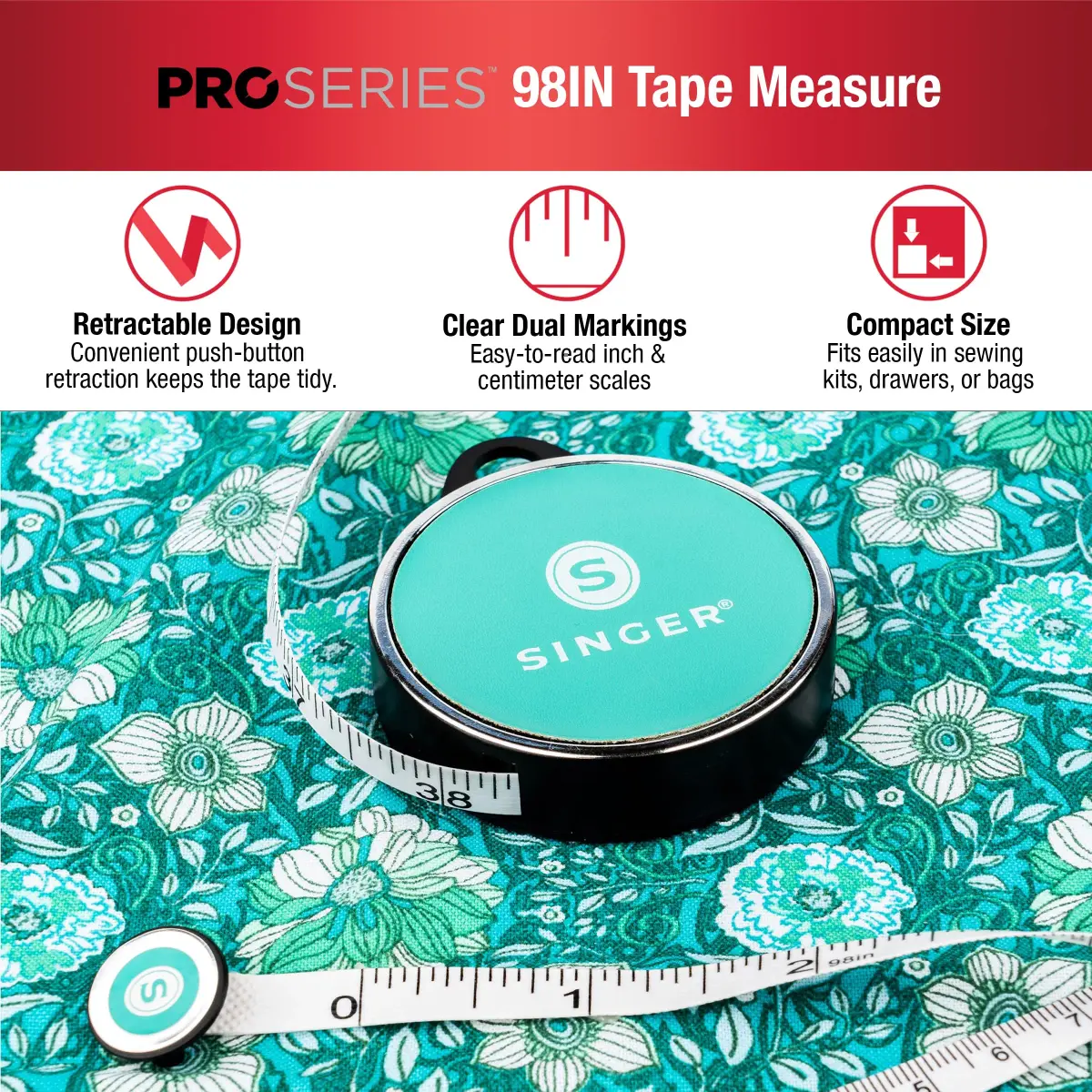 Singer ProSeries Retractable Tape Measure, 96" (244cm) Teal (2-Pack) - view 5