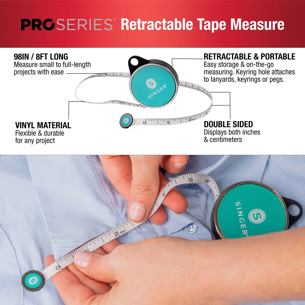 Singer ProSeries Retractable Tape Measure, 96" (244cm) Teal (2-Pack) - view 2