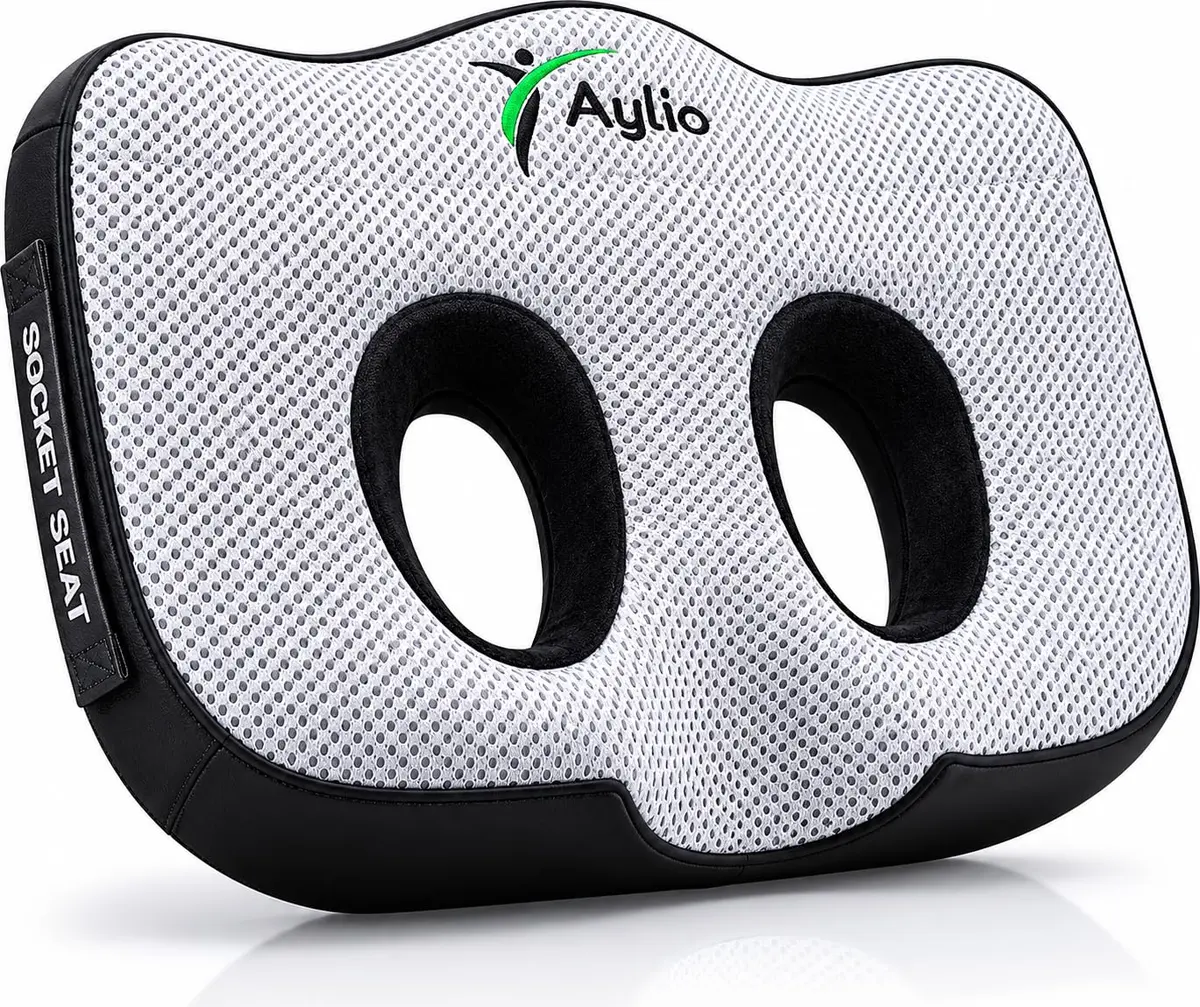 Aylio Socket Seat Cushion – Twin Cutout Sit Bone & Tailbone Pressure Relief 46cm (18.5") x 37cm (14.5") x 6cm (2.5") | Firm High-Density Memory Foam for Office, Car, Gaming - main product image