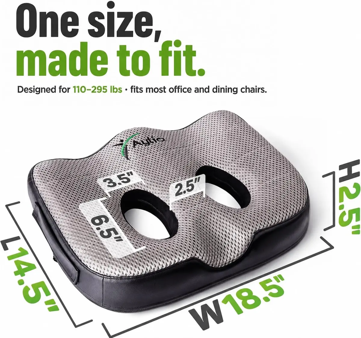 Aylio Socket Seat Cushion – Twin Cutout Sit Bone & Tailbone Pressure Relief 46cm (18.5") x 37cm (14.5") x 6cm (2.5") | Firm High-Density Memory Foam for Office, Car, Gaming - view 3