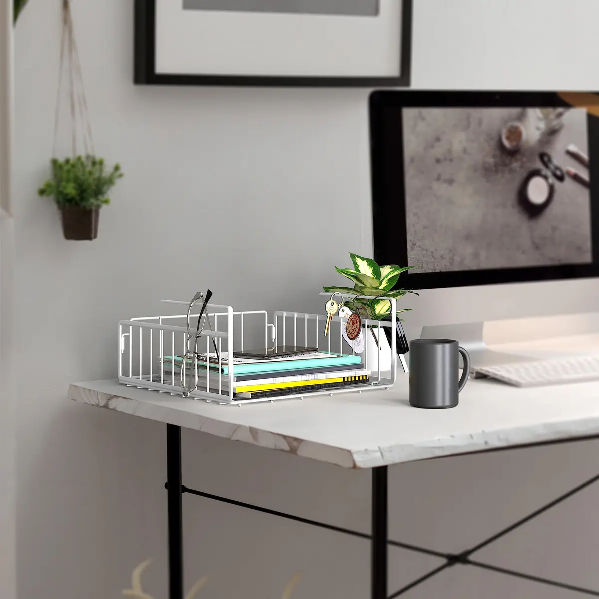 Simple Houseware 2-Pack Under Shelf Wire Metal Basket Shelf, White | Space-Saving Kitchen Organizer - view 6