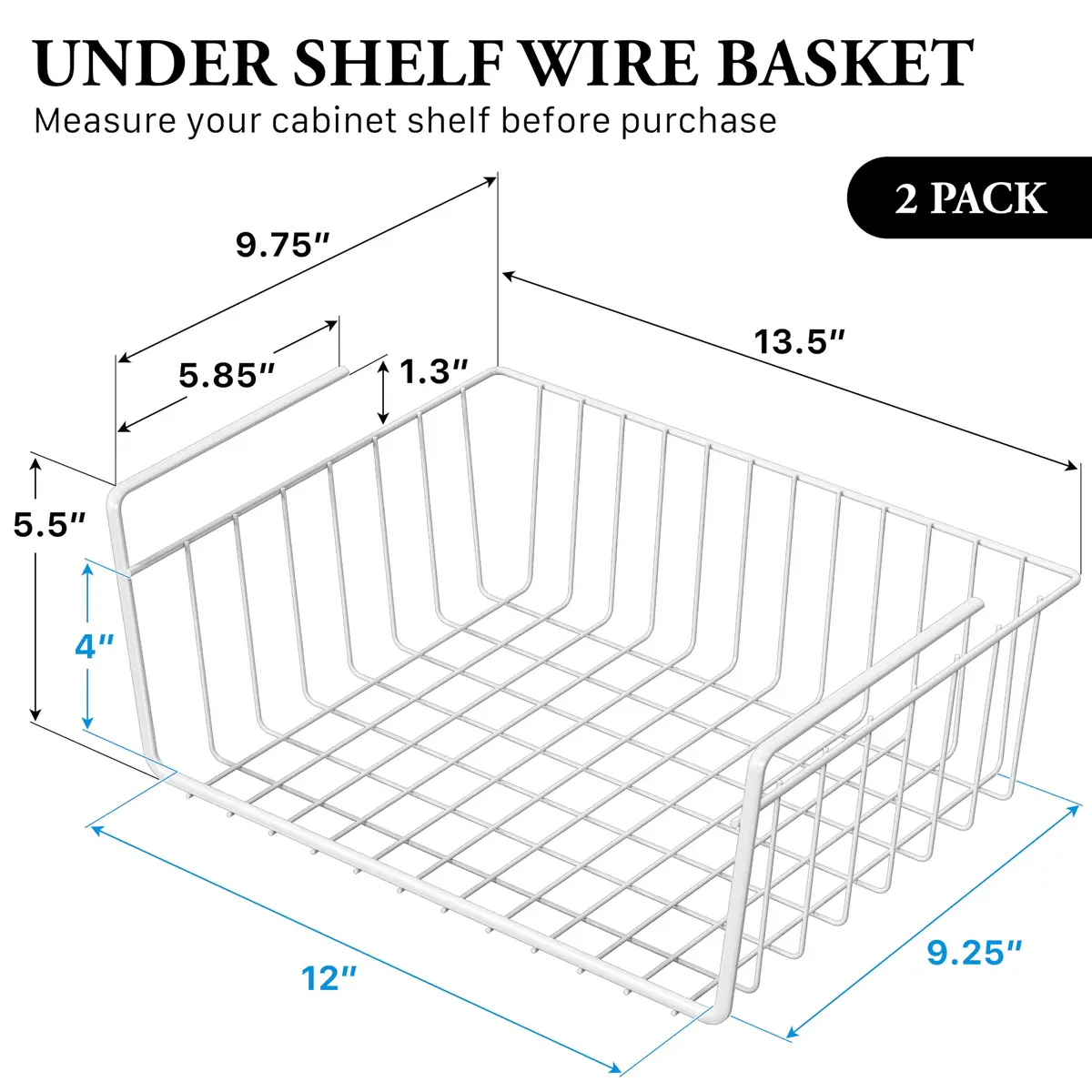 Simple Houseware 2-Pack Under Shelf Wire Metal Basket Shelf, White | Space-Saving Kitchen Organizer - view 2