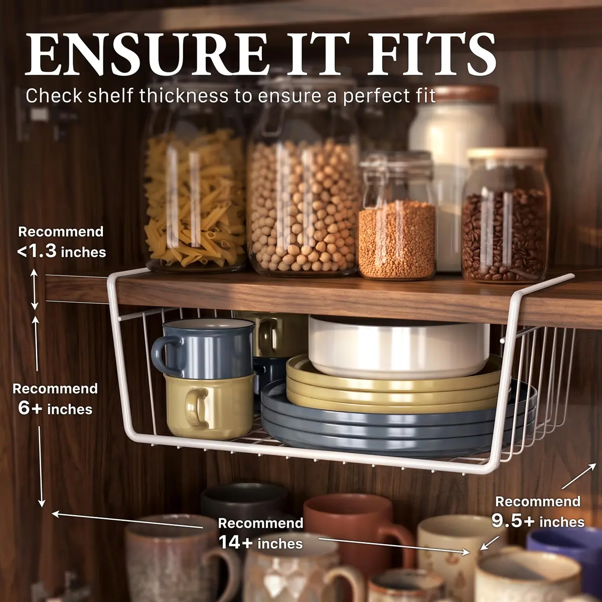 Simple Houseware 2-Pack Under Shelf Wire Metal Basket Shelf, White | Space-Saving Kitchen Organizer - view 3