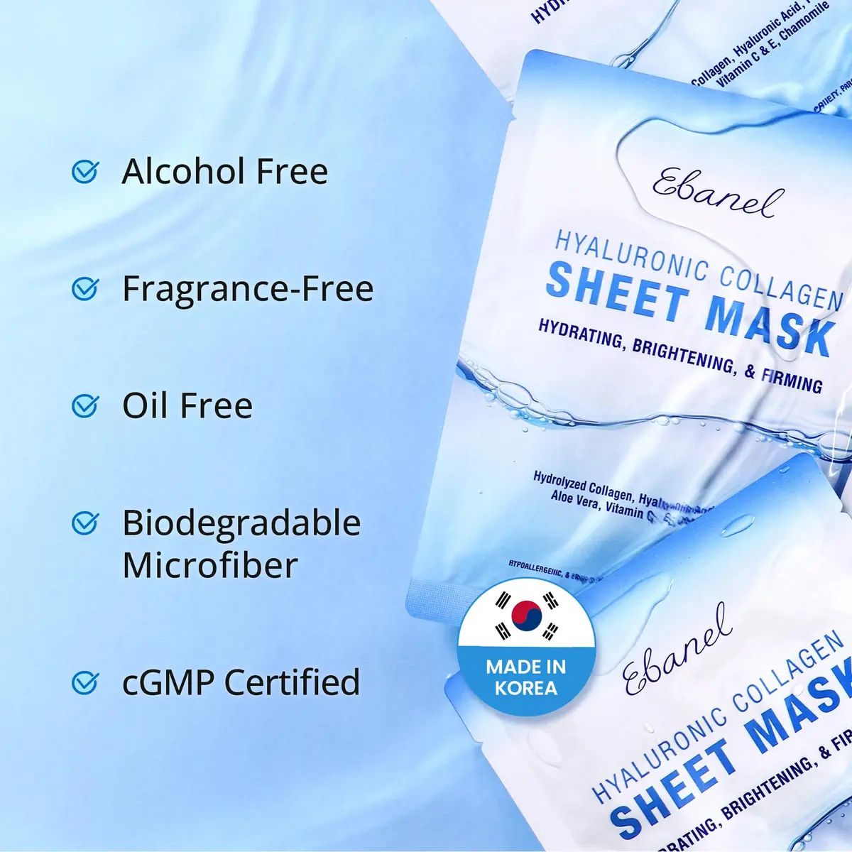 Ebanel Collagen Face Mask with Hyaluronic Acid & Vitamin C | Hydrating, Brightening & Firming Sheet Mask for Sensitive Skin, 15-Pack - view 6