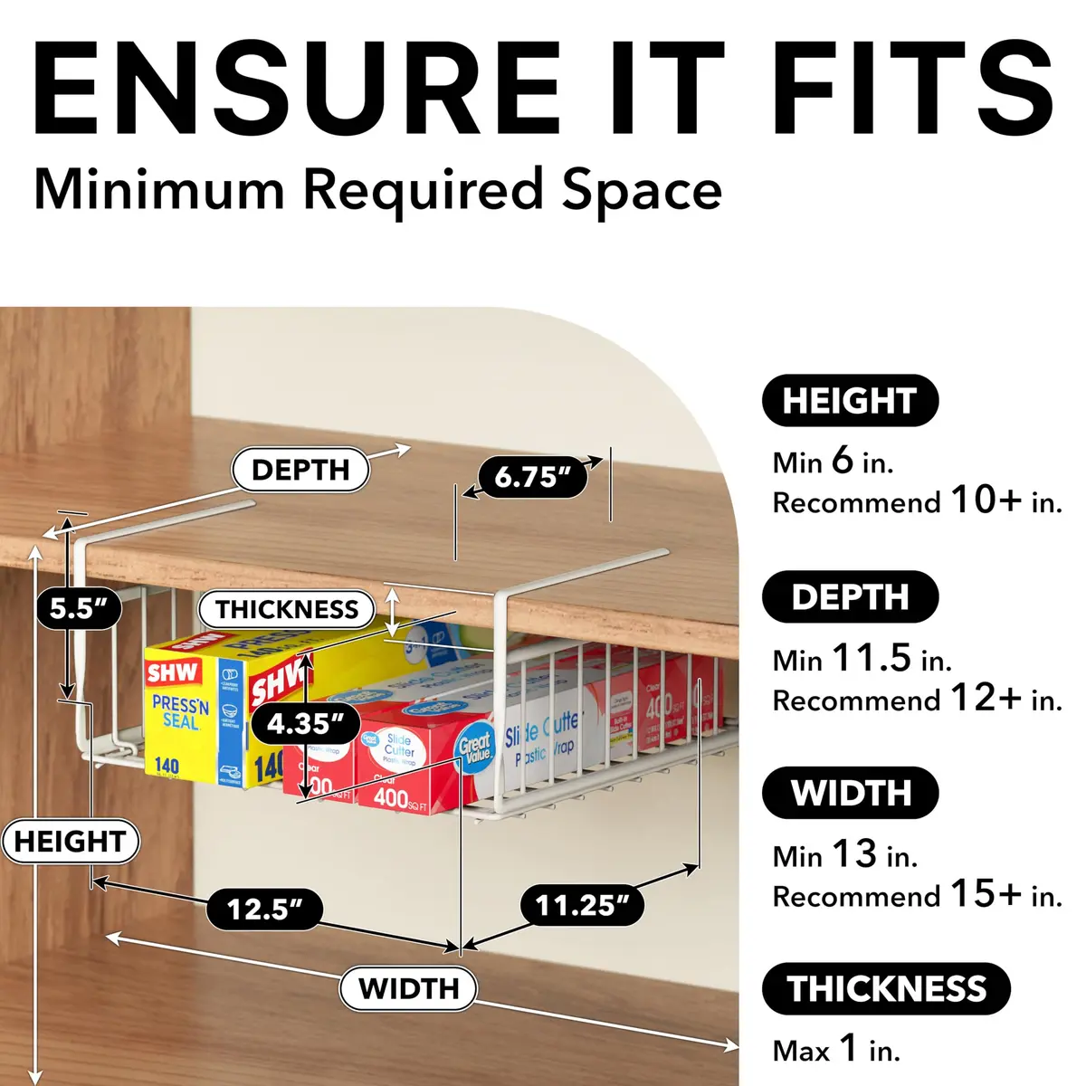Simple Houseware Under Shelf Basket, White | Space-Saving Organizer for Home & Office - view 3