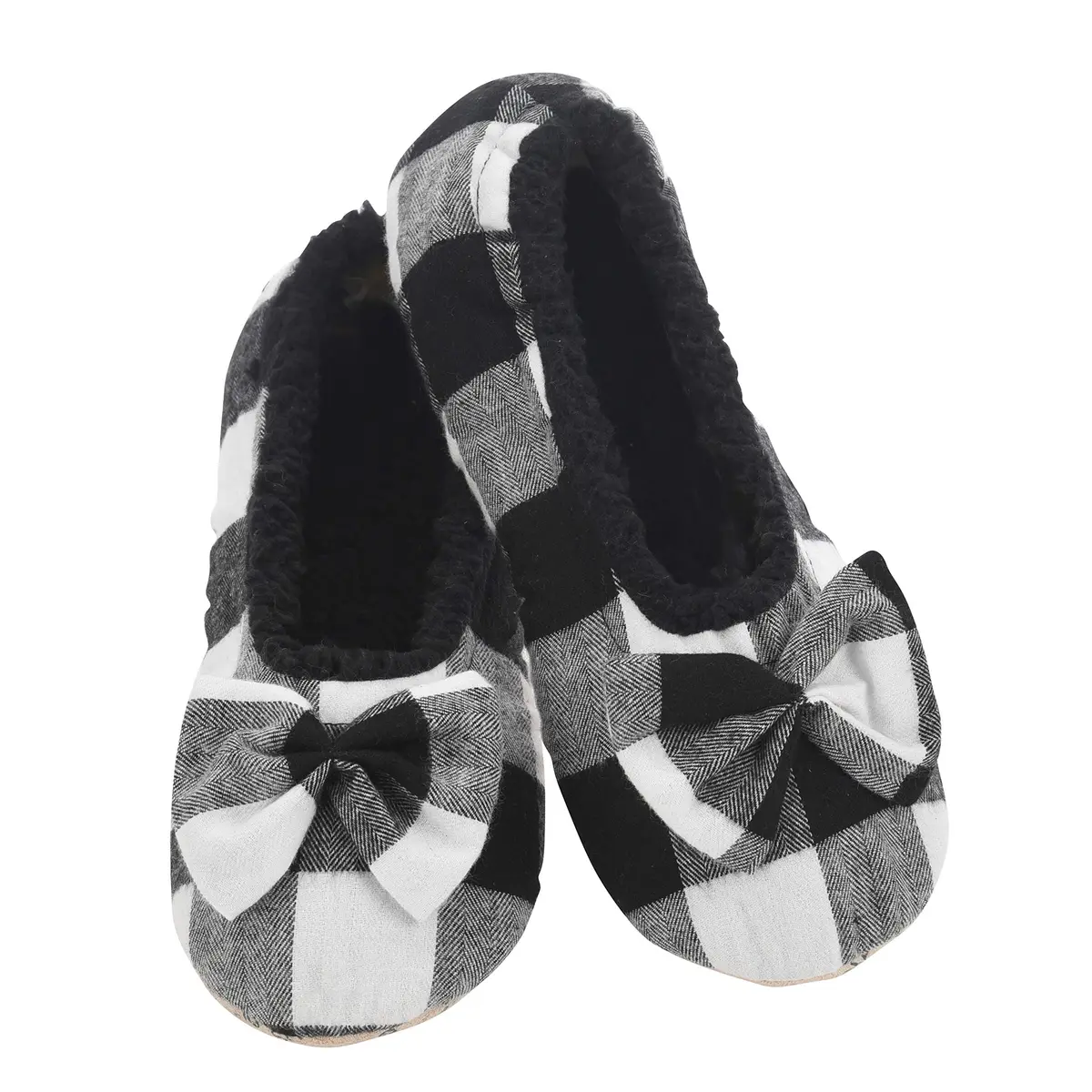 Snoozies Buffalo Plaid Ballerina Slippers for Women (Black, Small) | Cozy, Machine Washable House Foot Coverings - main product image
