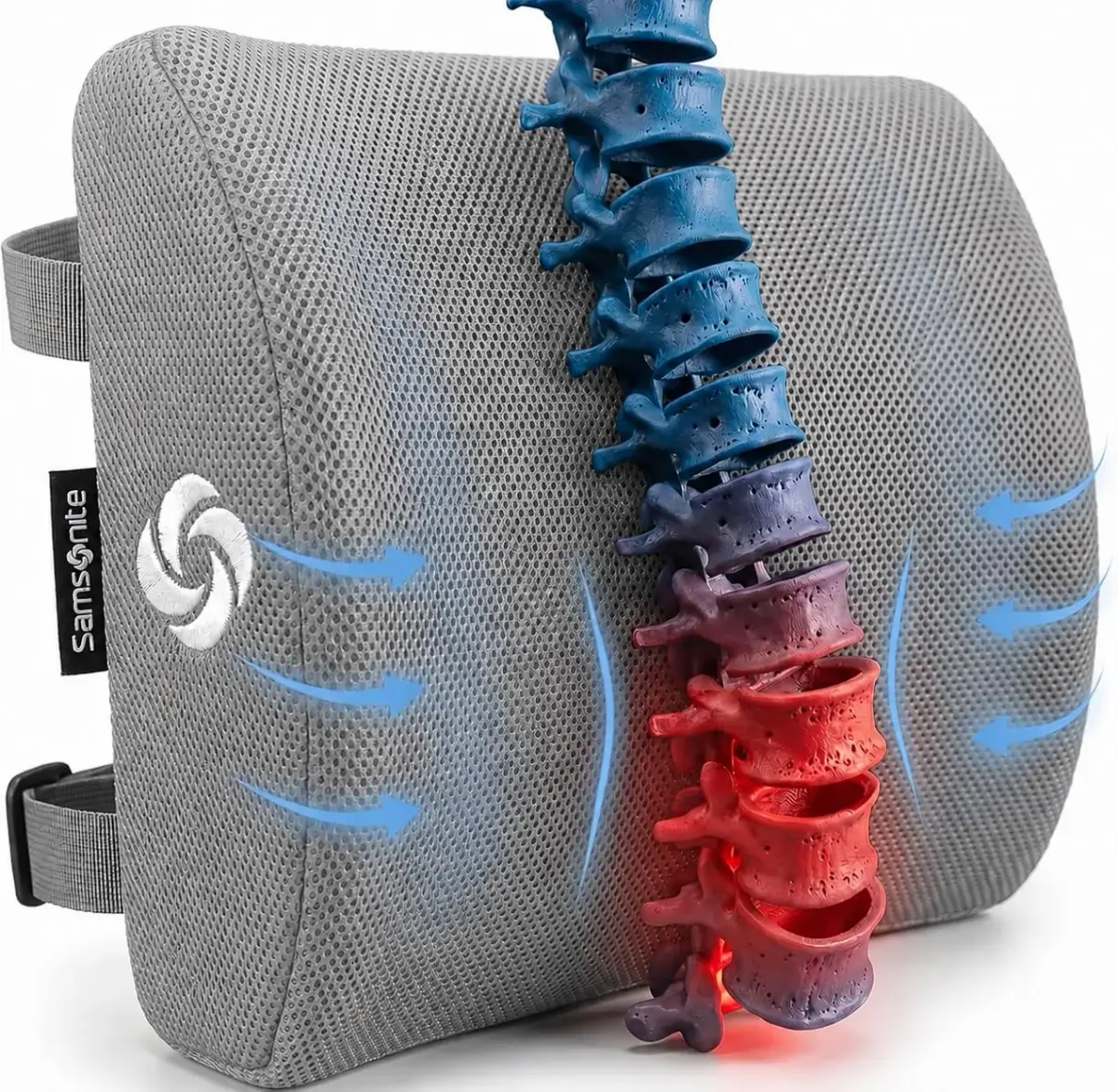 Samsonite Memory Foam Lumbar Support Pillow for Office Chair, Gaming Chair & Car Seat | Ergonomic Back Cushion for Sitting Comfort - main product image