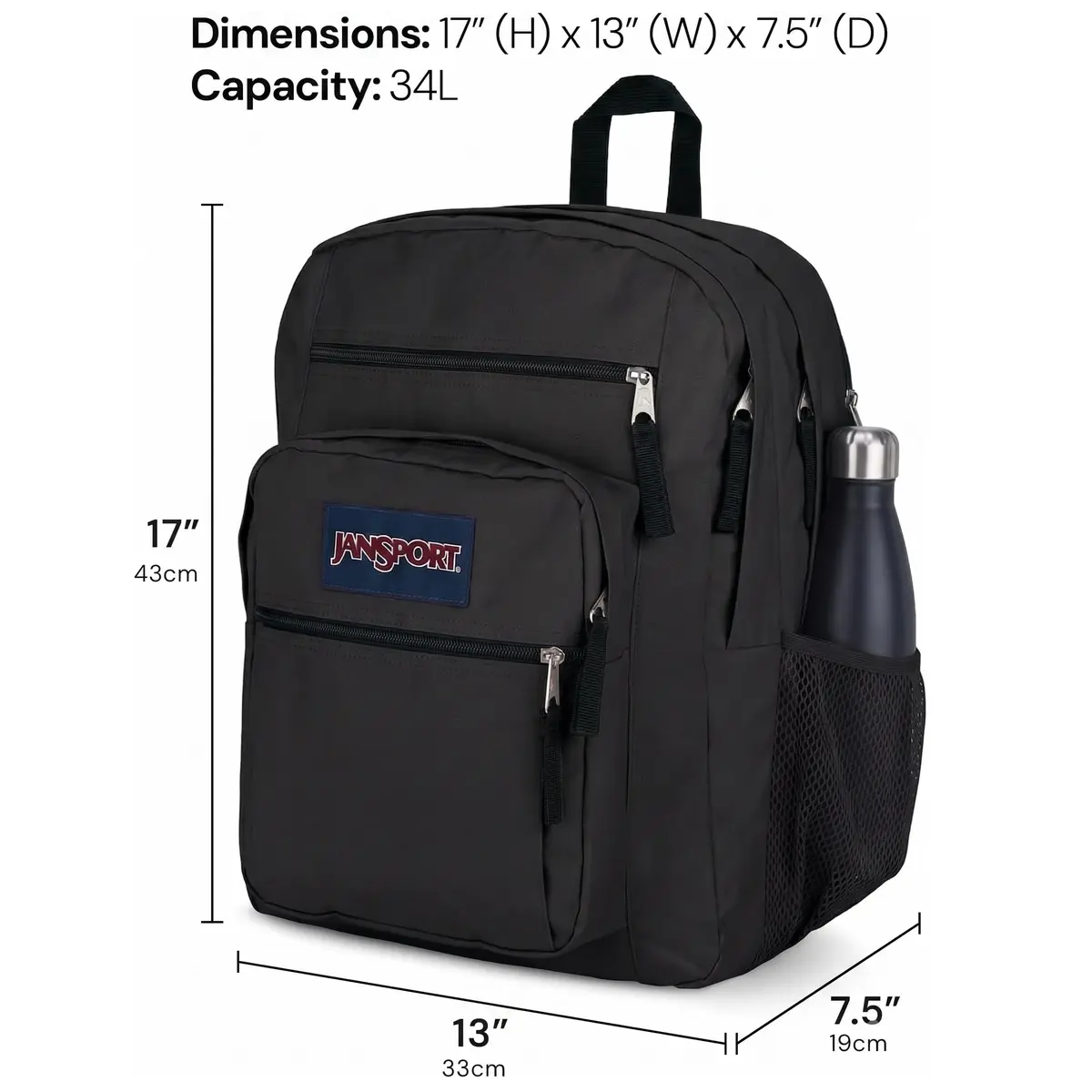 JanSport Big Student Black Laptop Backpack 34L (1.2 cu ft) | Durable & Spacious for School, Work, Travel - view 5