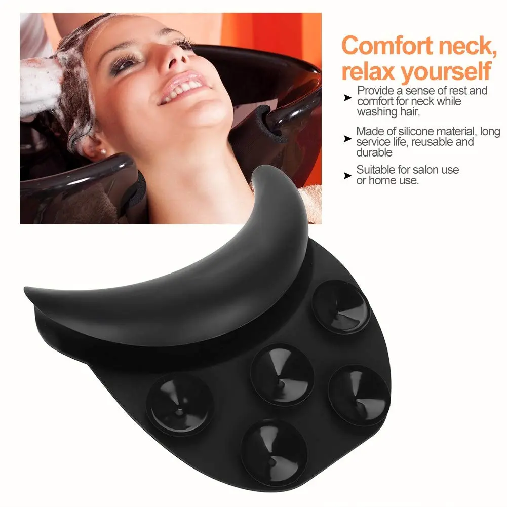 DEWIN Silicone Shampoo Bowl Neck Rest Cushion with Suction Cups | Black Salon Sink Neck Pillow for Hair Washing - view 5