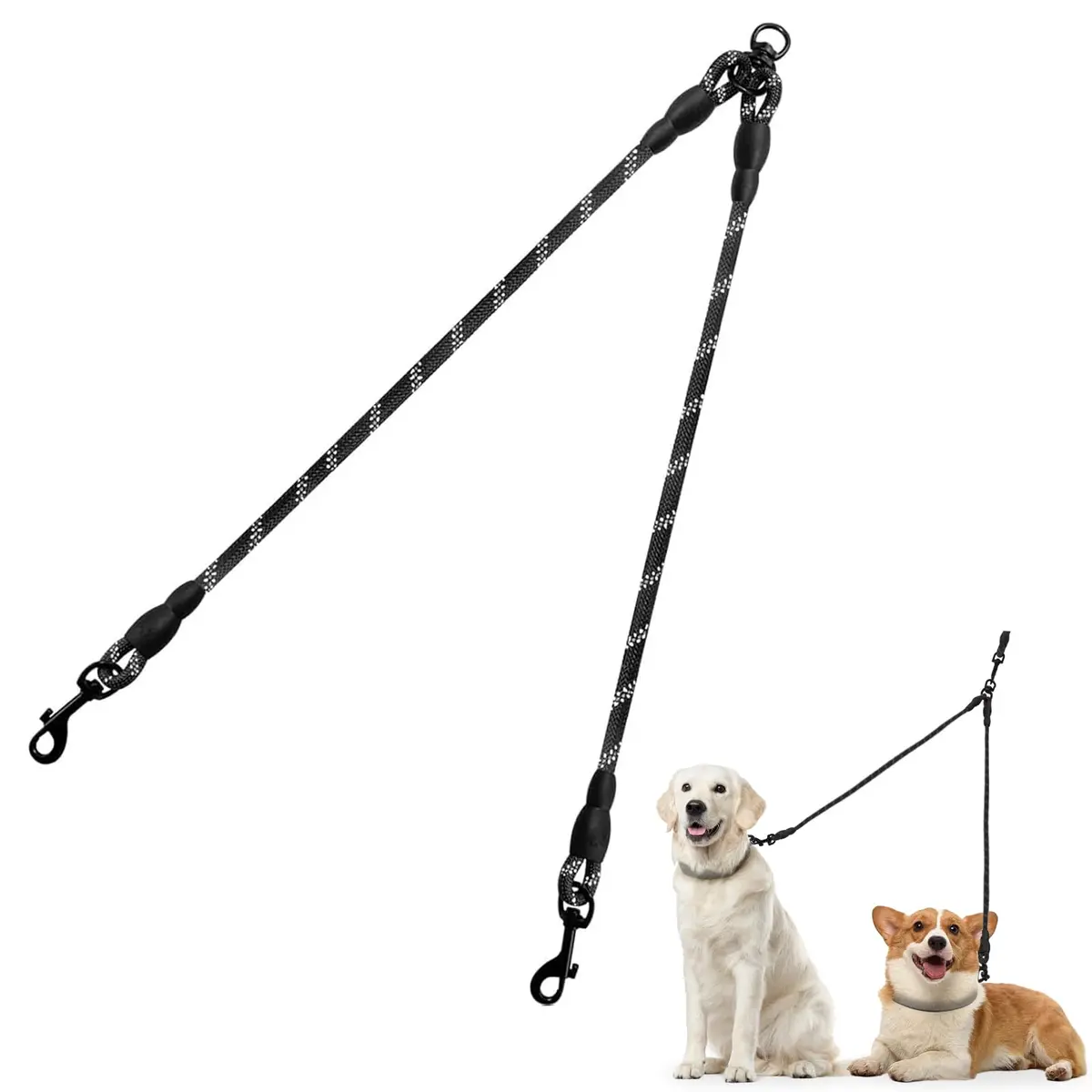 Taglory 30 Inch Black Double Dog Leash Coupler for Small & Medium Dogs | Tangle-Free 360° Swivel Dual Leash Extension - main product image