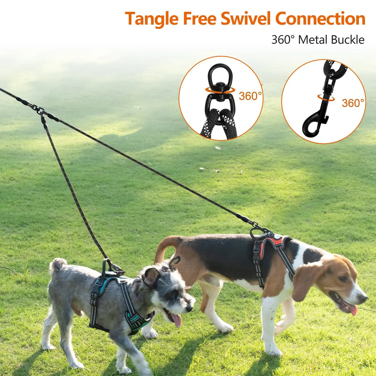 Taglory 30 Inch Black Double Dog Leash Coupler for Small & Medium Dogs | Tangle-Free 360° Swivel Dual Leash Extension - view 2