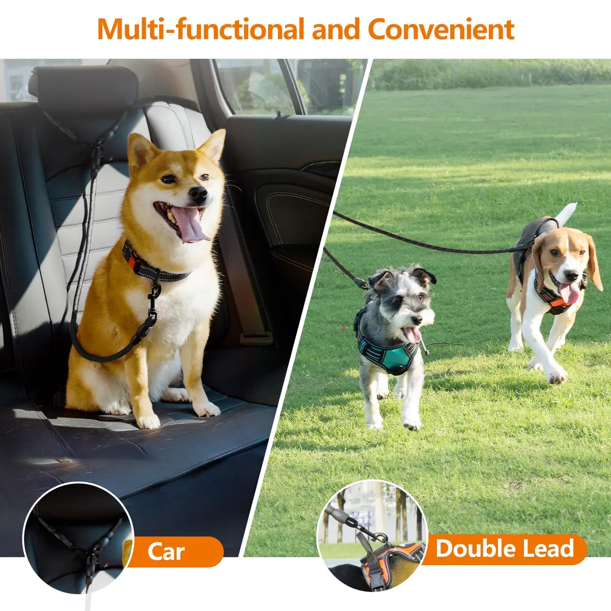 Taglory 30 Inch Black Double Dog Leash Coupler for Small & Medium Dogs | Tangle-Free 360° Swivel Dual Leash Extension - view 3