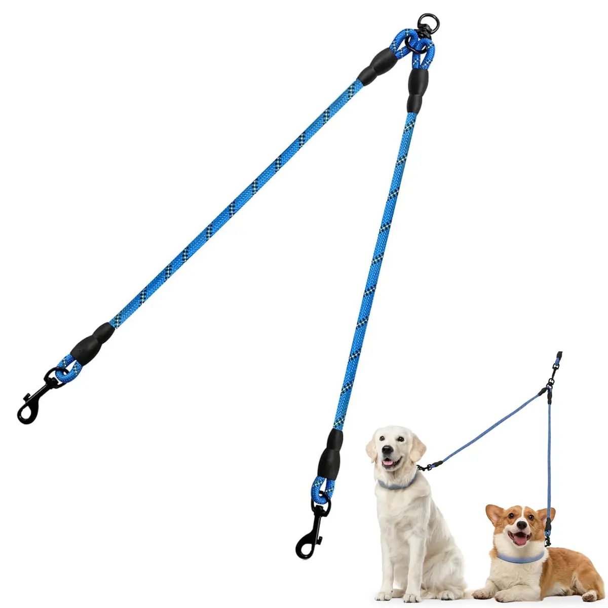 Taglory Blue Double Dog Leash Coupler 76.2cm (30 Inch) | Tangle-Free Swivel for Small & Medium Dogs - main product image