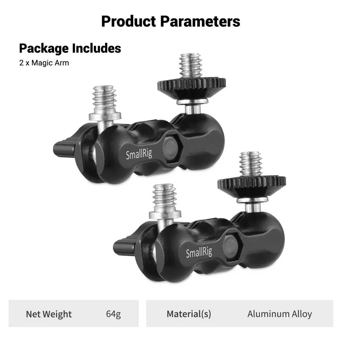 SMALLRIG Universal Magic Arm with Small Ballhead (2pcs) 2158 | 7.2cm (2.85in) Black Aluminum Alloy - view 7