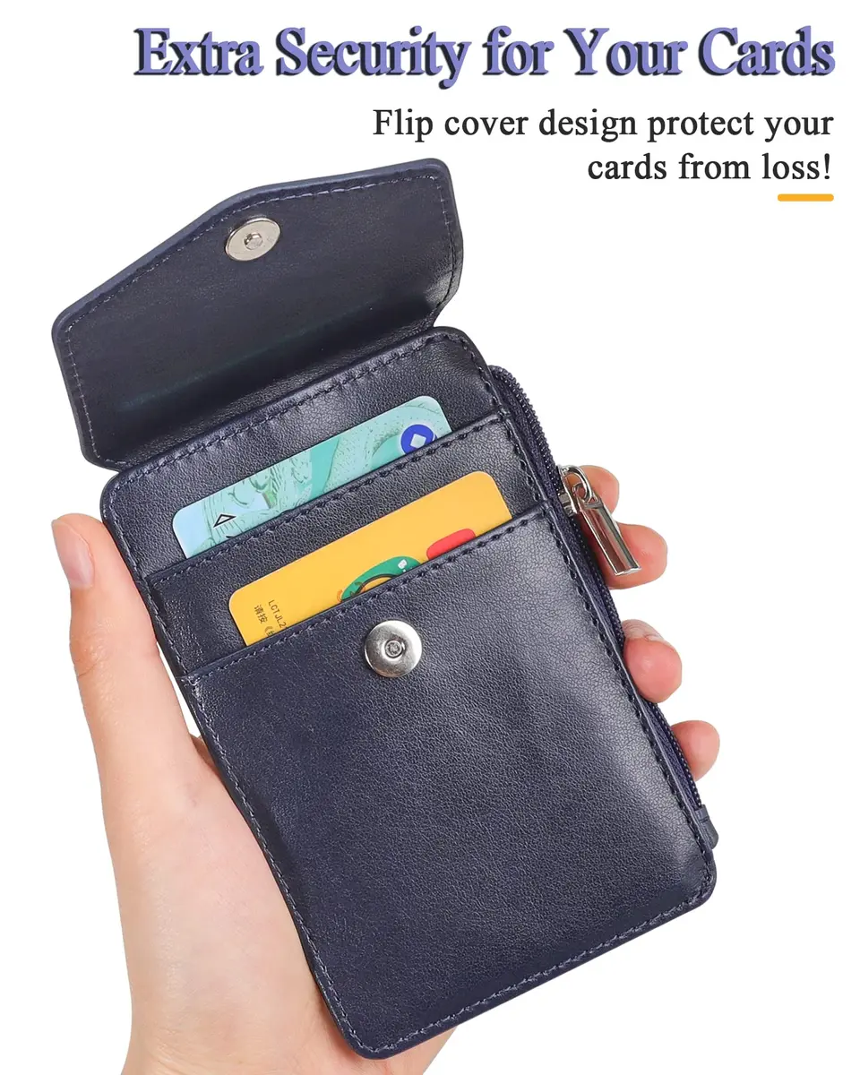 Teskyer Leather ID Badge Holder with Lanyard, Blue | 4 Card Slots, Zipper Closure, Premium PU Leather - view 5