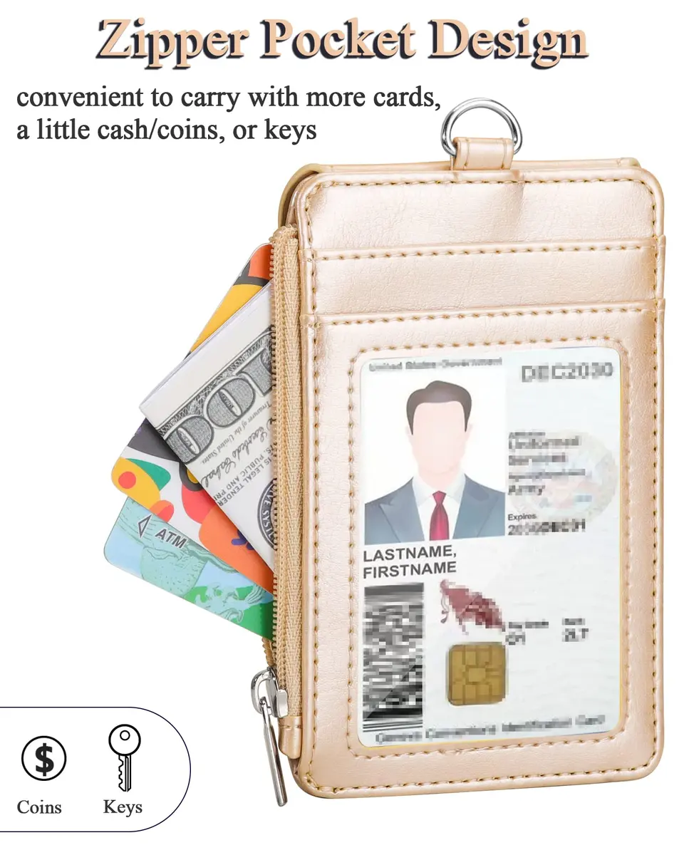 Teskyer Leather ID Badge Holder with Lanyard, Gold | Wallet & Badge Organizer for Professionals - view 6