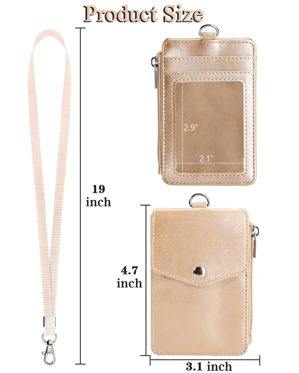 Teskyer Leather ID Badge Holder with Lanyard, Gold | Wallet & Badge Organizer for Professionals - view 7