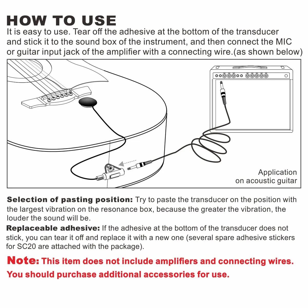 Imelod Contact Microphone Piezo Pickup for Guitar Ukulele Violin Cello Banjo Mandolin (Black) | High Sensitivity Contact Mic - view 6