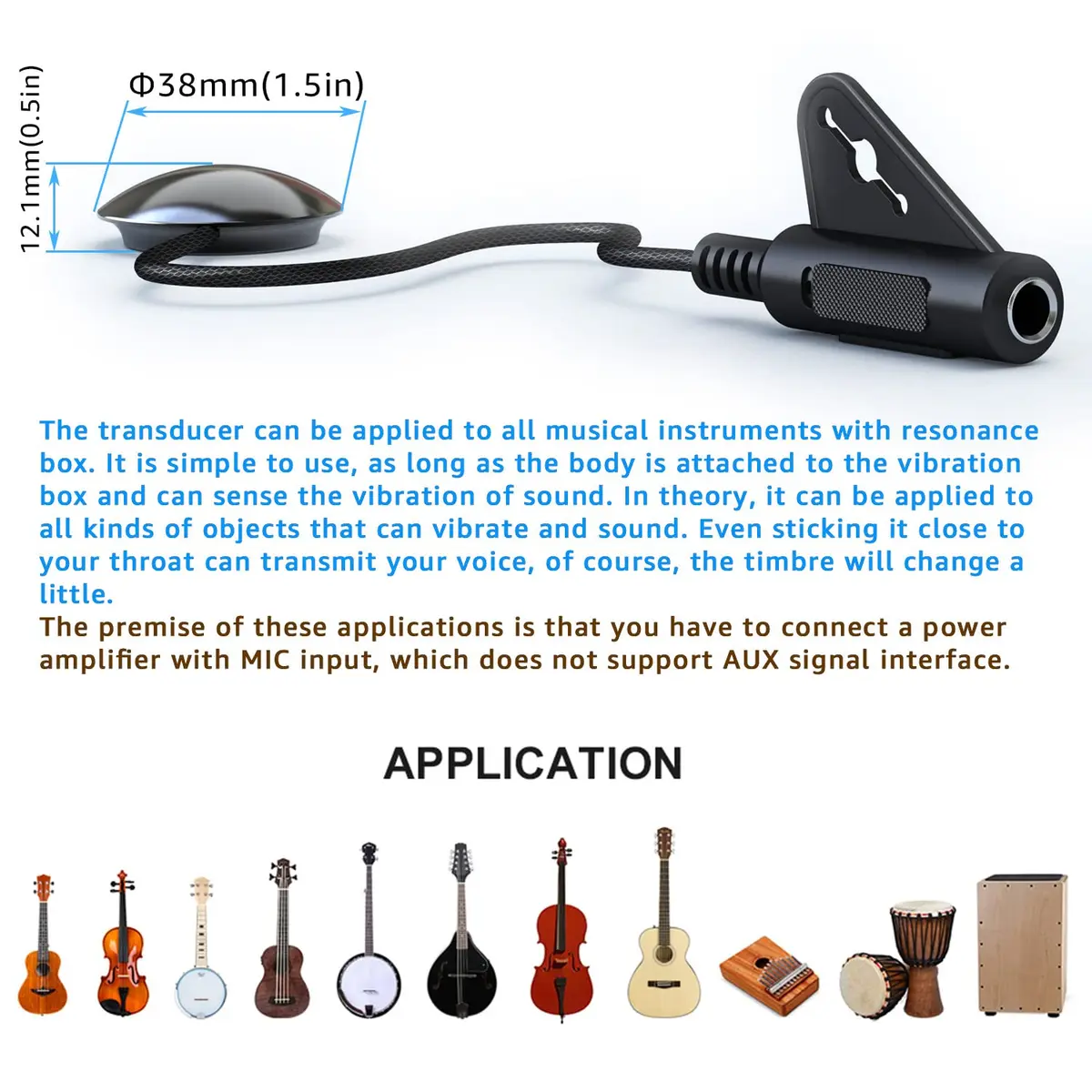 Imelod Contact Microphone Piezo Pickup for Guitar Ukulele Violin Cello Banjo Mandolin (Black) | High Sensitivity Contact Mic - view 3