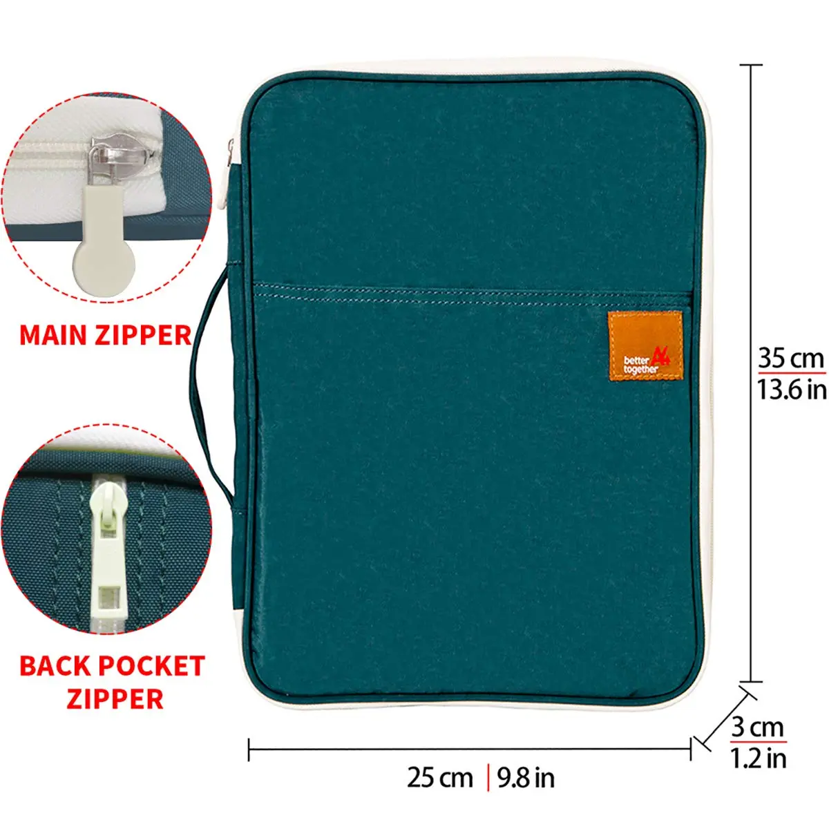El-fmly Travel Document Organizer A4 Document Holder Zipper Portfolio Portable Folder for Office Business, Dark Green | Water-Resistant - view 2