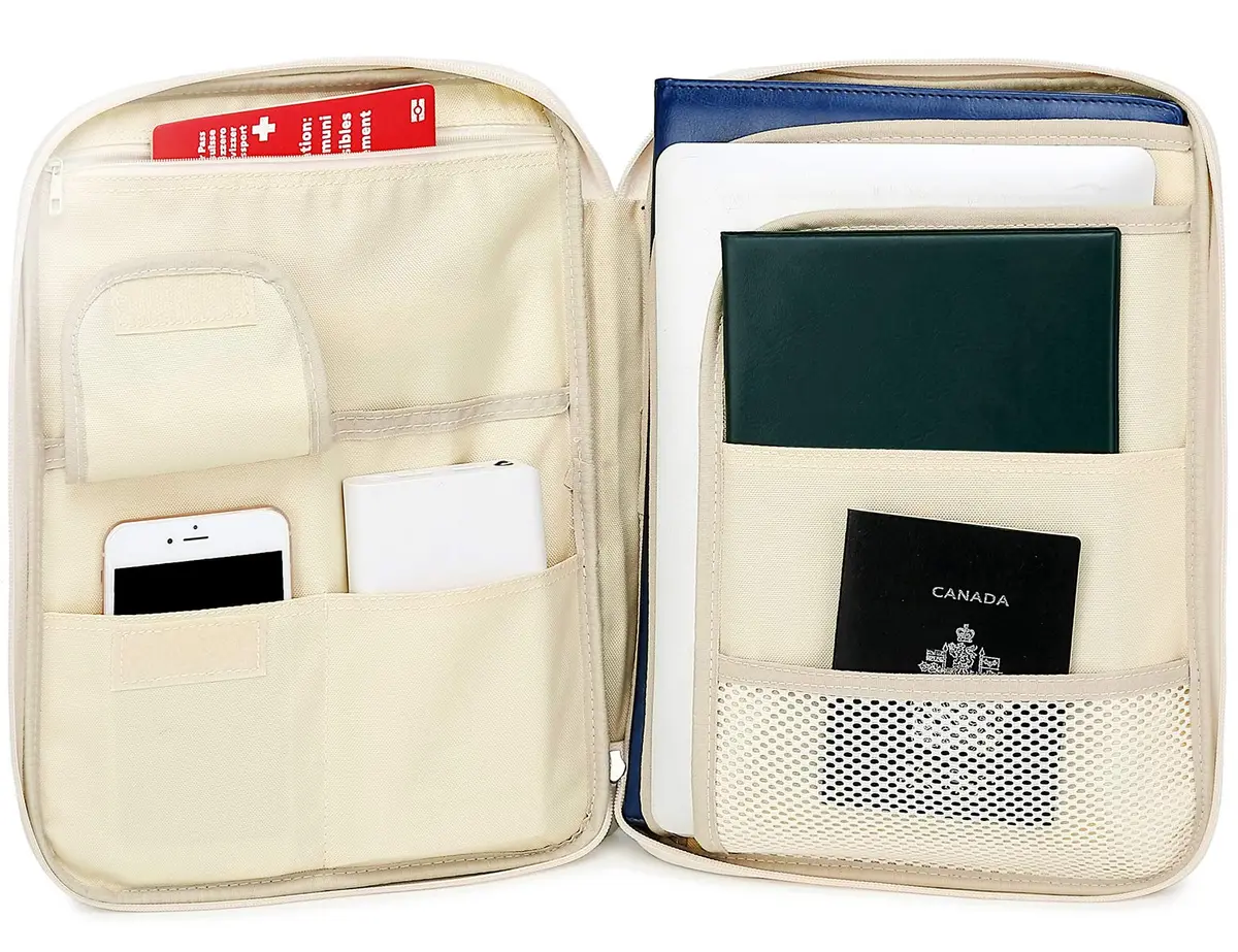 El-fmly Travel Document Organizer A4 Document Holder Zipper Portfolio Portable Folder for Office Business, Dark Green | Water-Resistant - view 4