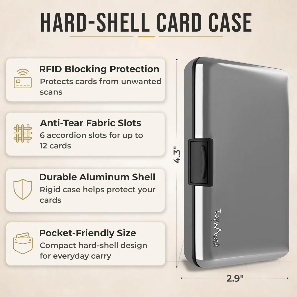 TopMost Aluminum Credit Card Holder, RFID Blocking Wallet for Women & Men - Silver | Holds 12 Cards - view 2
