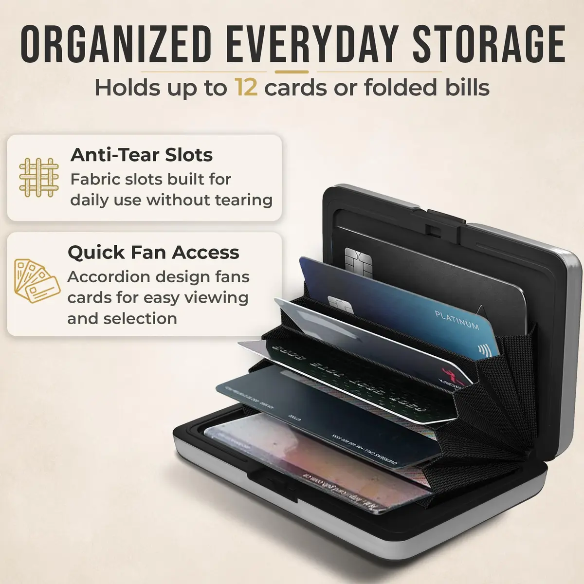 TopMost Aluminum Credit Card Holder, RFID Blocking Wallet for Women & Men - Silver | Holds 12 Cards - view 4
