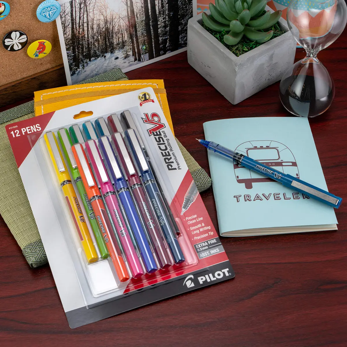 PILOT Precise V5 Stick Pens, Extra Fine Point 0.5mm, Assorted Inks, 12-Pack | Smooth Writing Liquid Ink Rollerball Pens - view 5