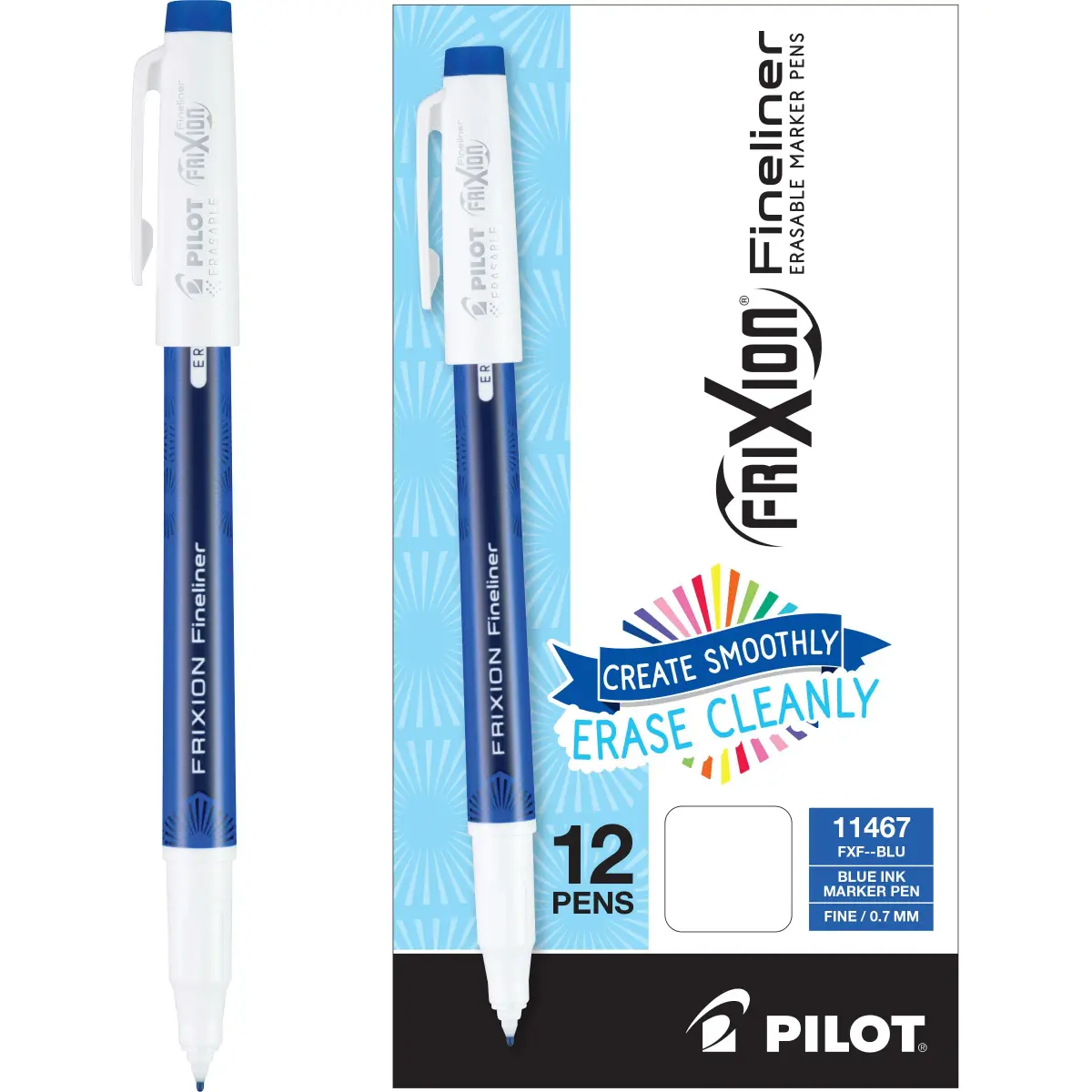PILOT FriXion Erasable Pens, Fine Point 0.7mm, Blue Ink, 12-Pack | Smooth Ink Flow - main product image