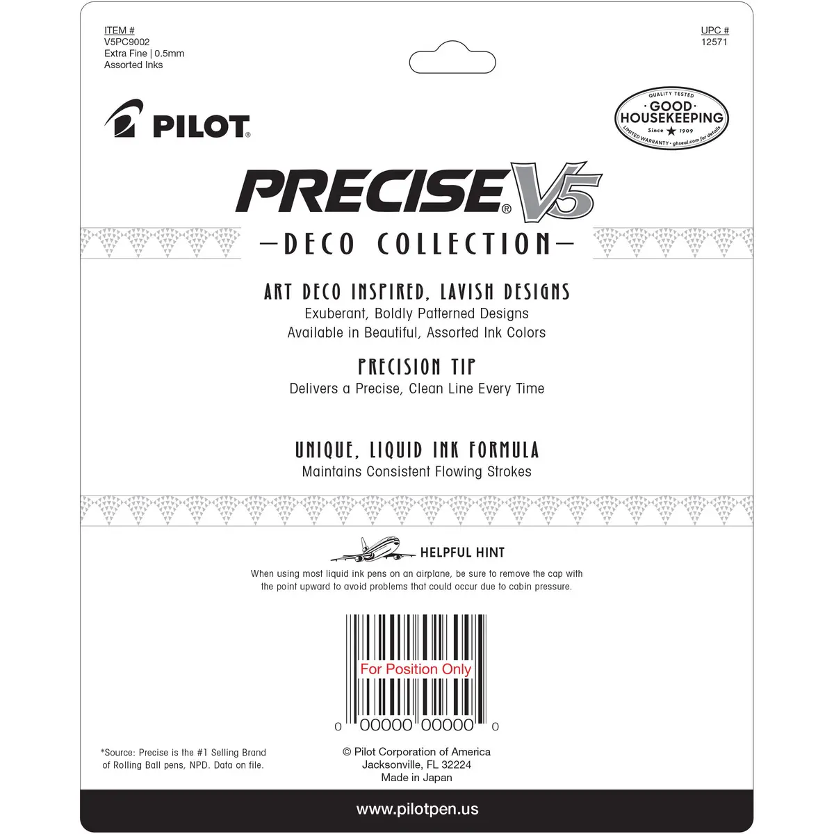 PILOT Precise V5 Liquid Ink Rollerball Pens 0.5 mm | Art Deco Collection, Extra Fine Point, Assorted Colors, Pack of 9 - view 2