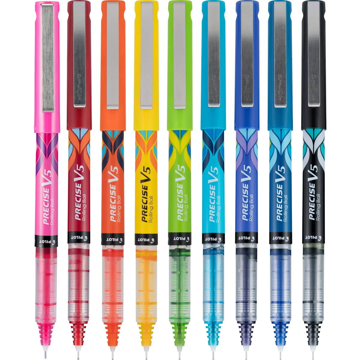 PILOT Precise V5 Liquid Ink Rollerball Pens 0.5 mm | Art Deco Collection, Extra Fine Point, Assorted Colors, Pack of 9 - view 3