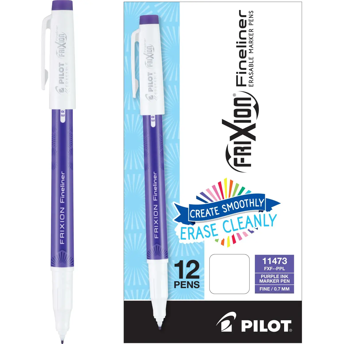 PILOT FriXion Fineliner Erasable Marker Pens, Fine Point, Purple Ink, 12-Pack (0.60mm Line) | Erasable Ink for Clean Documents - main product image