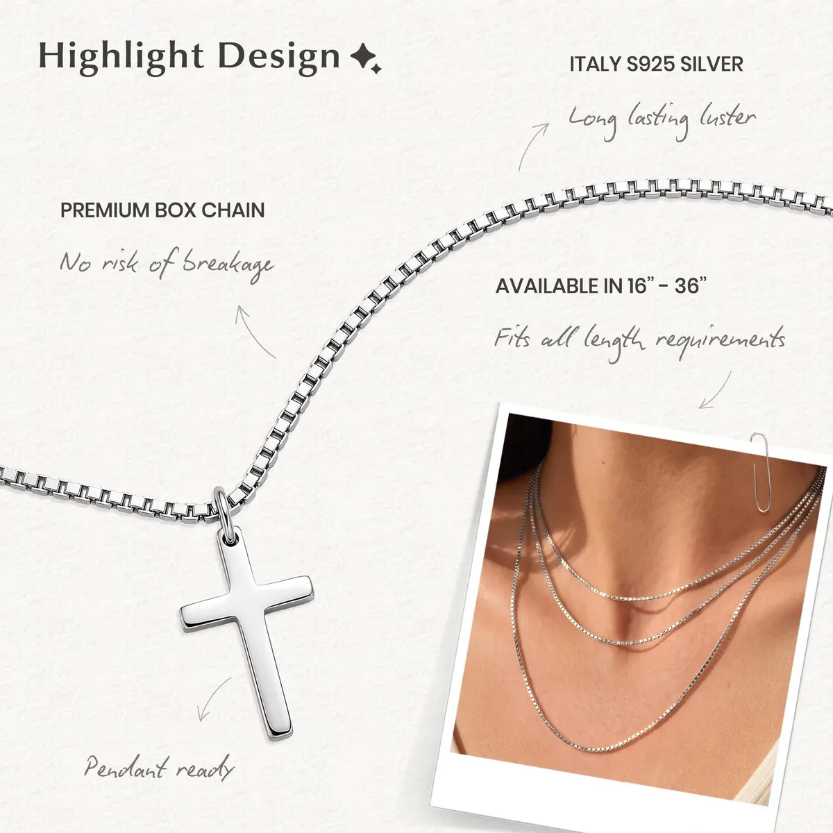 ASHINE Silver Necklace Chain 17 inch | Sturdy 0.8mm Lobster Clasp, Minimalist & Durable - view 5