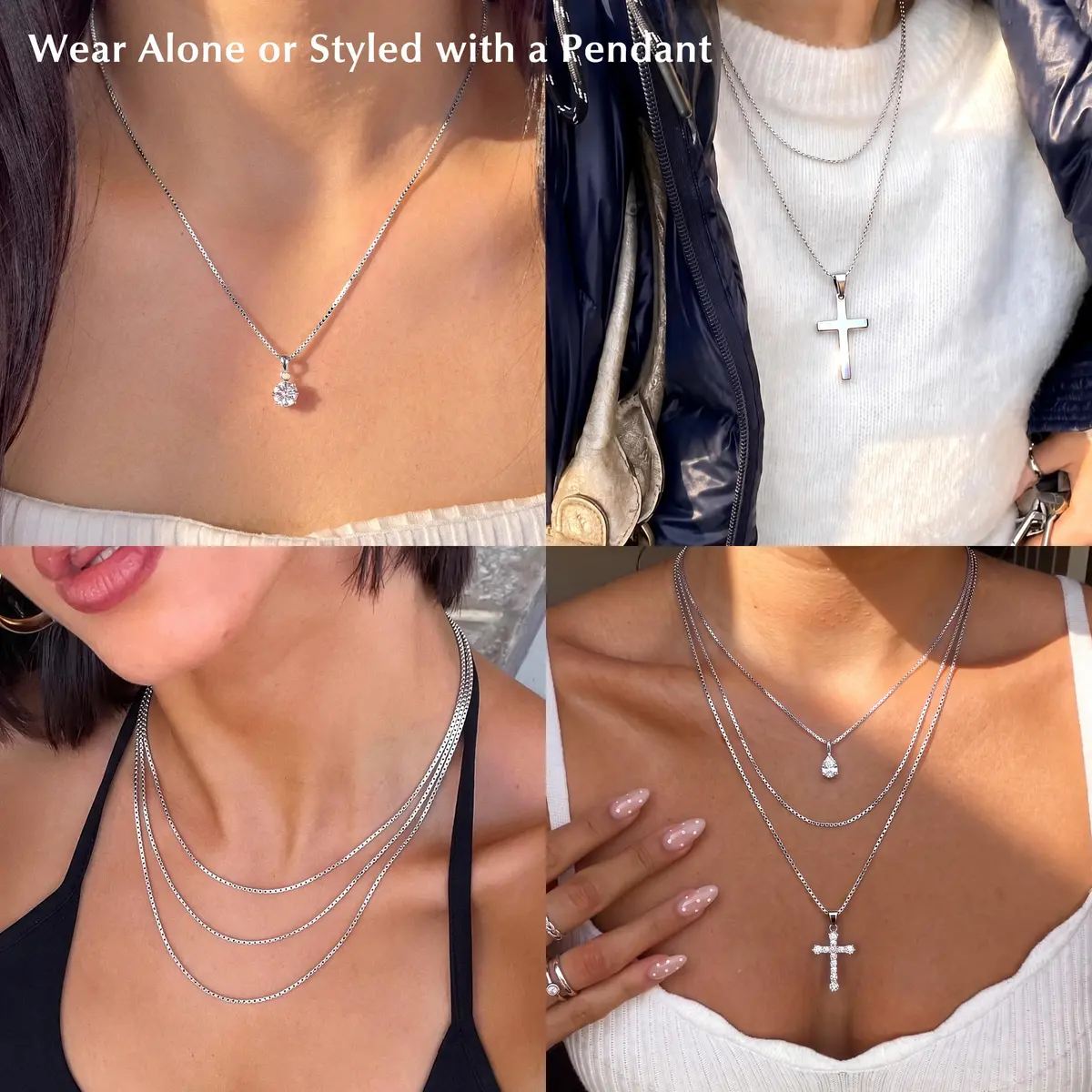 ASHINE Silver Necklace Chain 17 inch | Sturdy 0.8mm Lobster Clasp, Minimalist & Durable - view 2