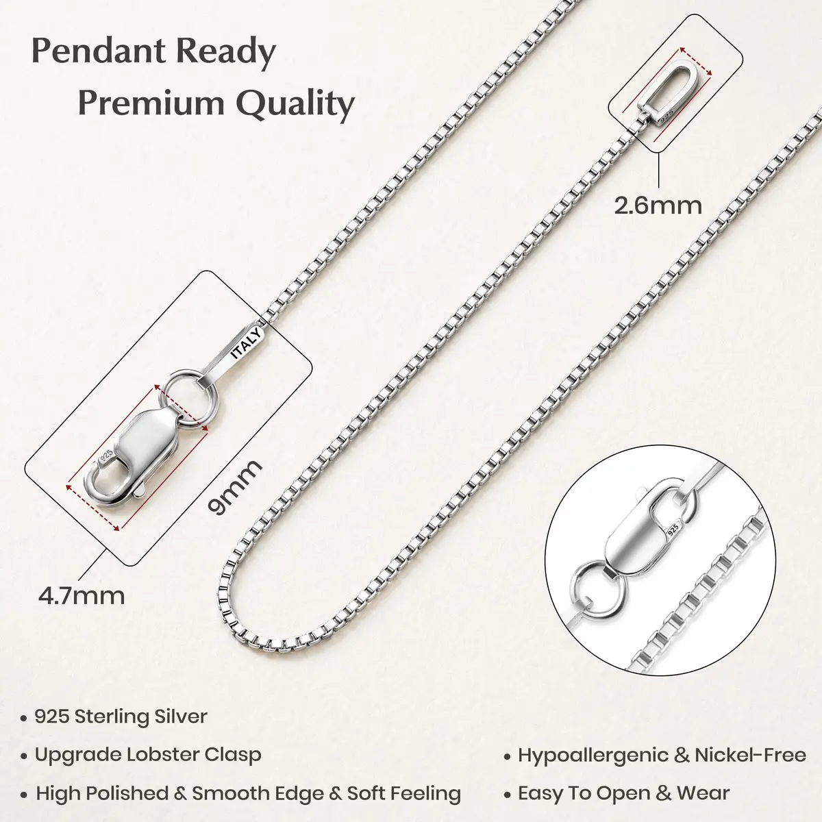 ASHINE Silver Necklace Chain 17 inch | Sturdy 0.8mm Lobster Clasp, Minimalist & Durable - view 3