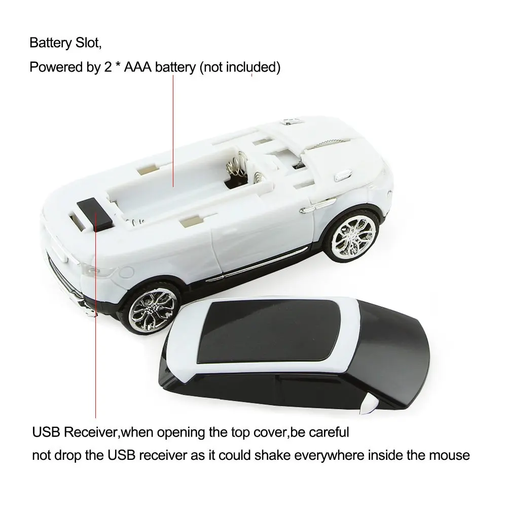 Sunffice Wireless Car Mouse 1600 DPI Optical with USB Receiver (White) | 2.4GHz Sport SUV Shape - view 3