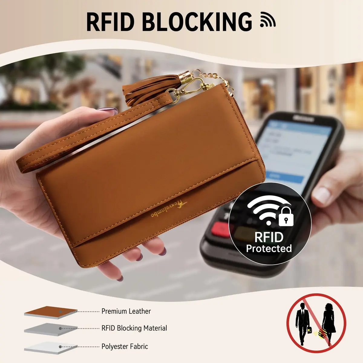 Travelambo Wristlet Wallet Women RFID Bifold Large Capacity Clutch Purse | RFID Protected & Stylish - view 3