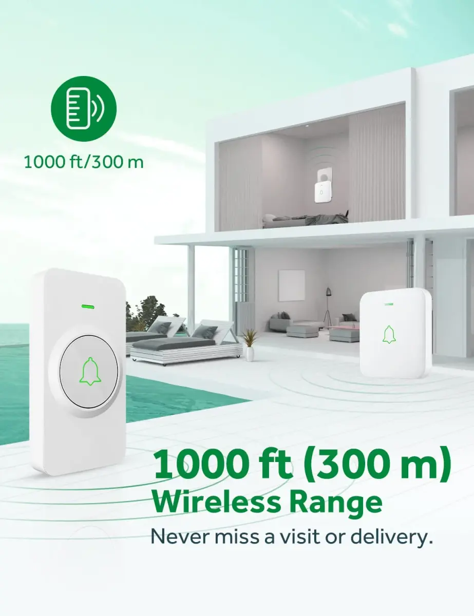AVANTEK Wireless Doorbell Kit 300m (1000 ft) Range | 2 White Transmitters + 1 Plug-in Receiver - view 6