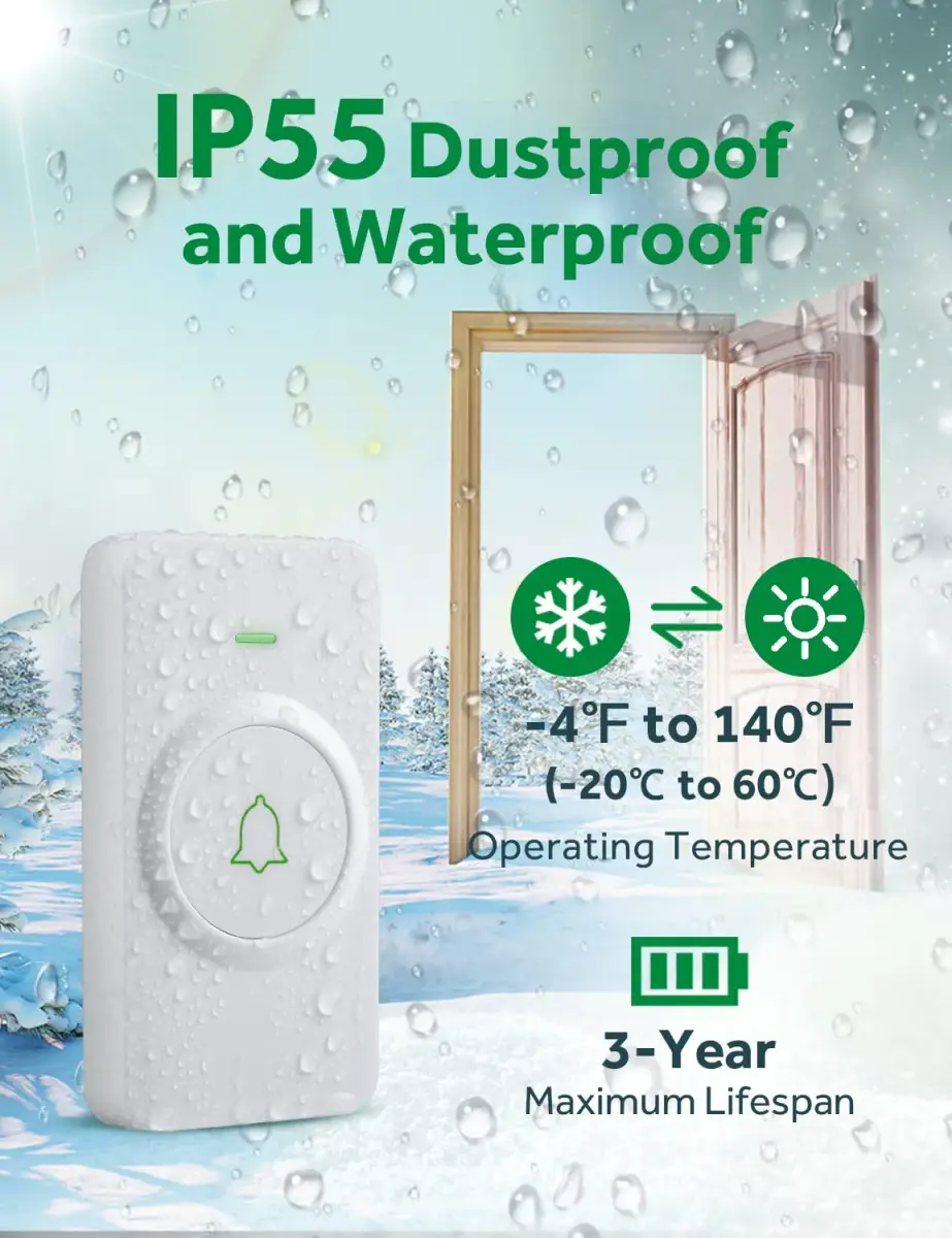 AVANTEK Wireless Doorbell Kit 300m (1000 ft) Range | 2 White Transmitters + 1 Plug-in Receiver - view 3