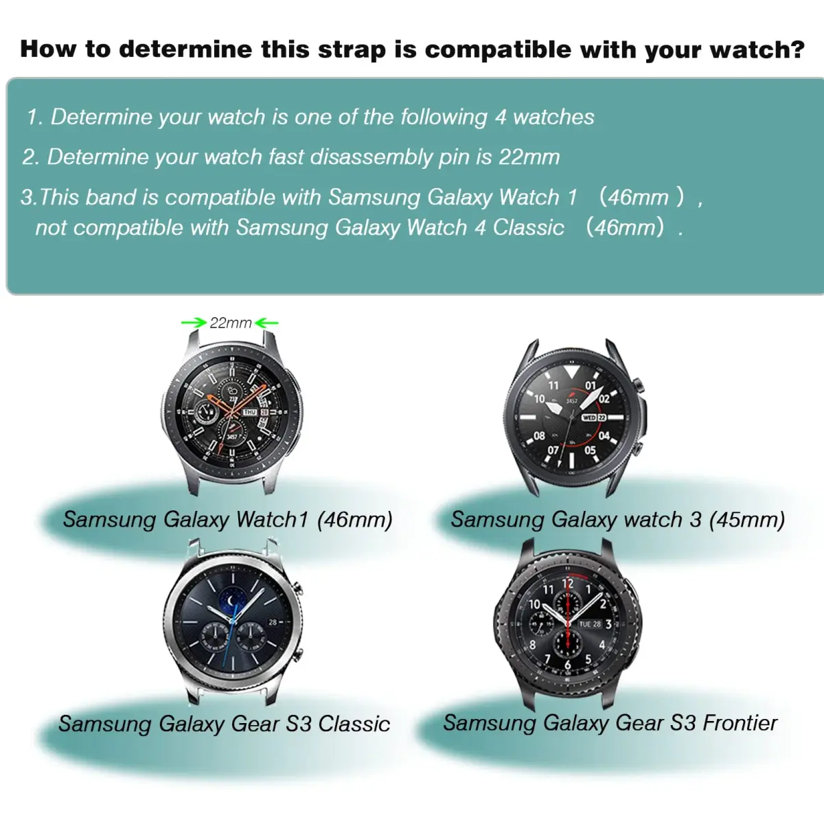 HSWAI Gray Silicone Watch Band for Samsung Galaxy Watch 46mm/Gear S3/Watch 3 45mm (22mm) | Water Resistant Sports Strap - view 3