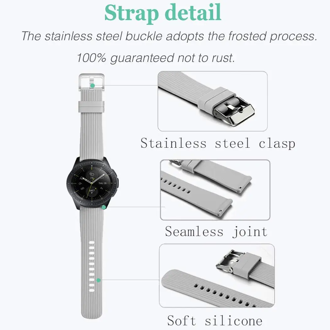HSWAI Gray Silicone Watch Band for Samsung Galaxy Watch 46mm/Gear S3/Watch 3 45mm (22mm) | Water Resistant Sports Strap - view 4