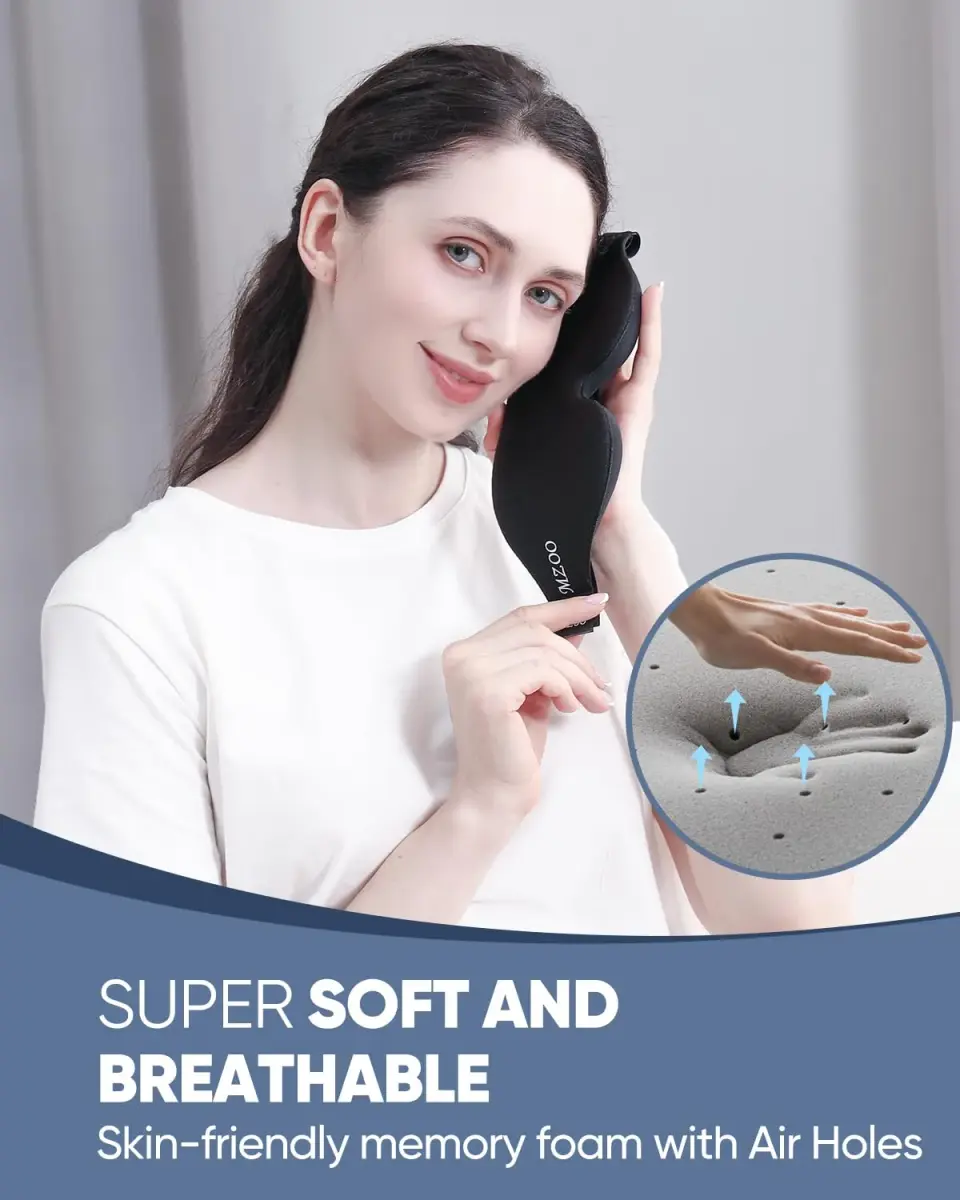 MZOO Luxury 3D Sleep Mask 10mm (0.39in) | Patented Light Blocking Design for Zero Eye Pressure - view 5