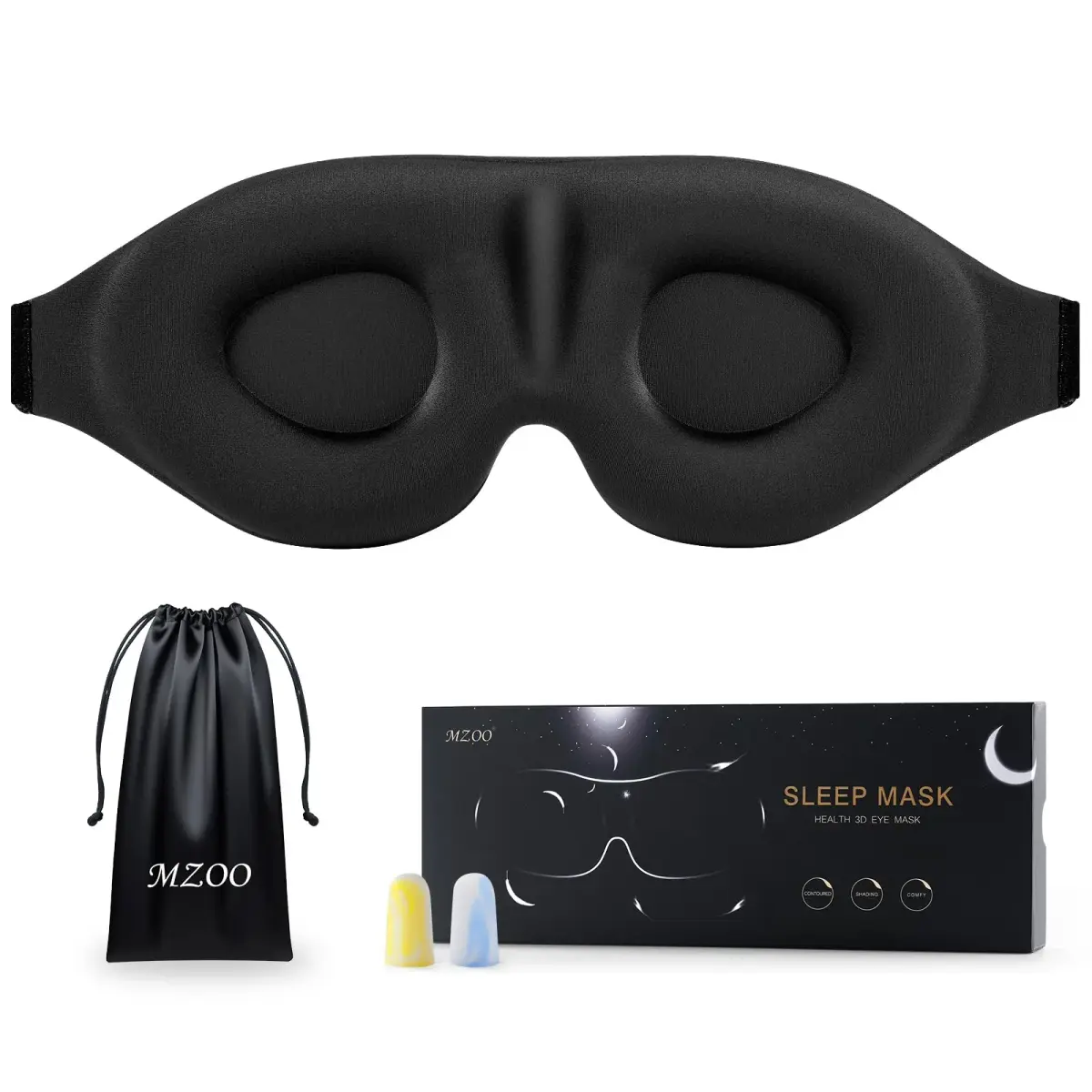 MZOO Luxury 3D Sleep Mask 10mm (0.39in) | Patented Light Blocking Design for Zero Eye Pressure - main product image